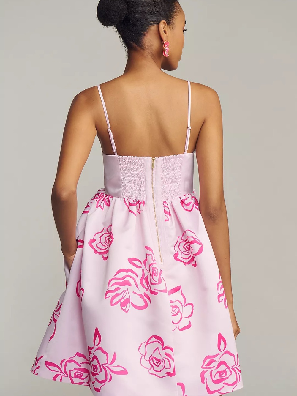 Maeve Anthropologie Pink Floral-Print Spaghetti-Strap Babydoll Dress - Picture 2 of 5